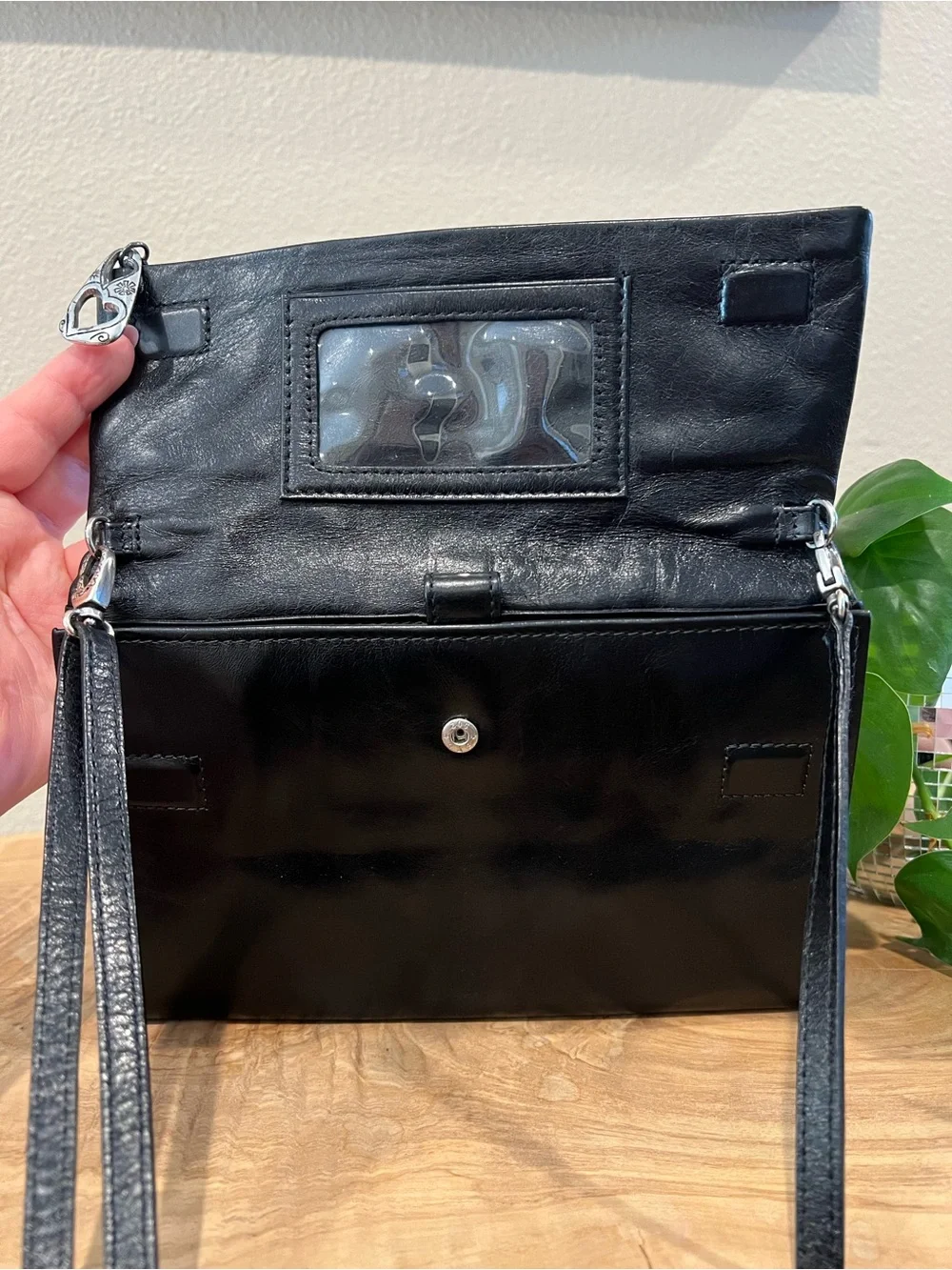 Brighton Women's Black Leather Braided Flap Crossbody Bag